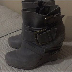 Grey wedge booties